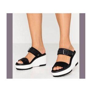 TIMBERLAND Women Platform Size 8 Black Koralyn Buckle Wedge Leather Sandals